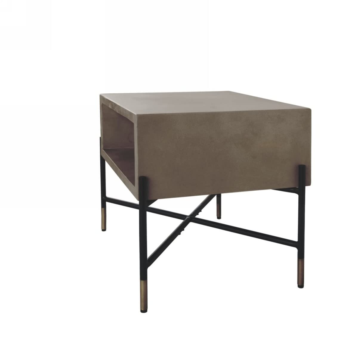 Modern Gray Concrete & Black Metal Coffee Table for Living Room