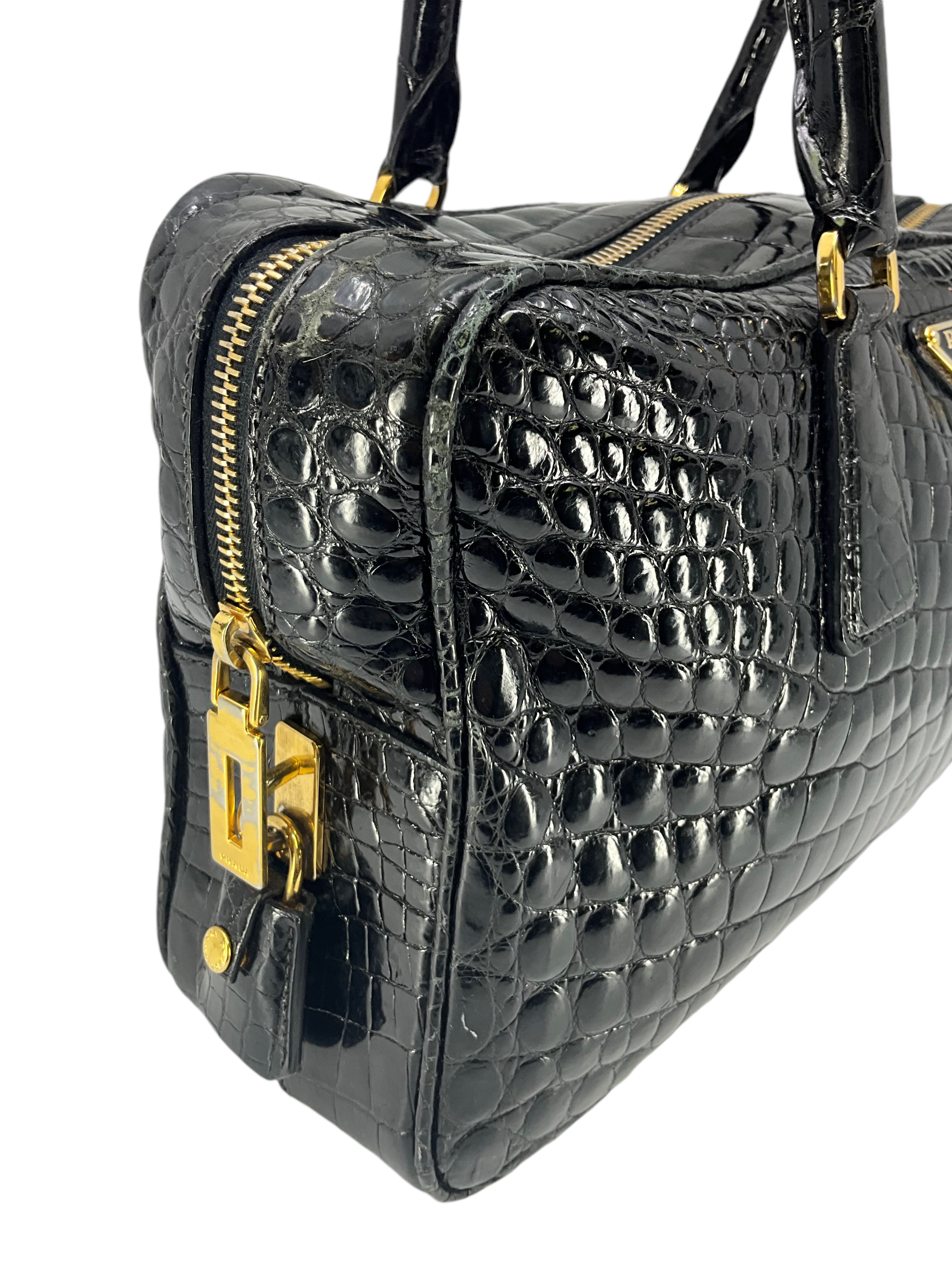 Prada Logo Crocodile Leather Doctor Satchel Bag - Luxury Designer Handbag for Women, Perfect for Work, Travel & Evening Events