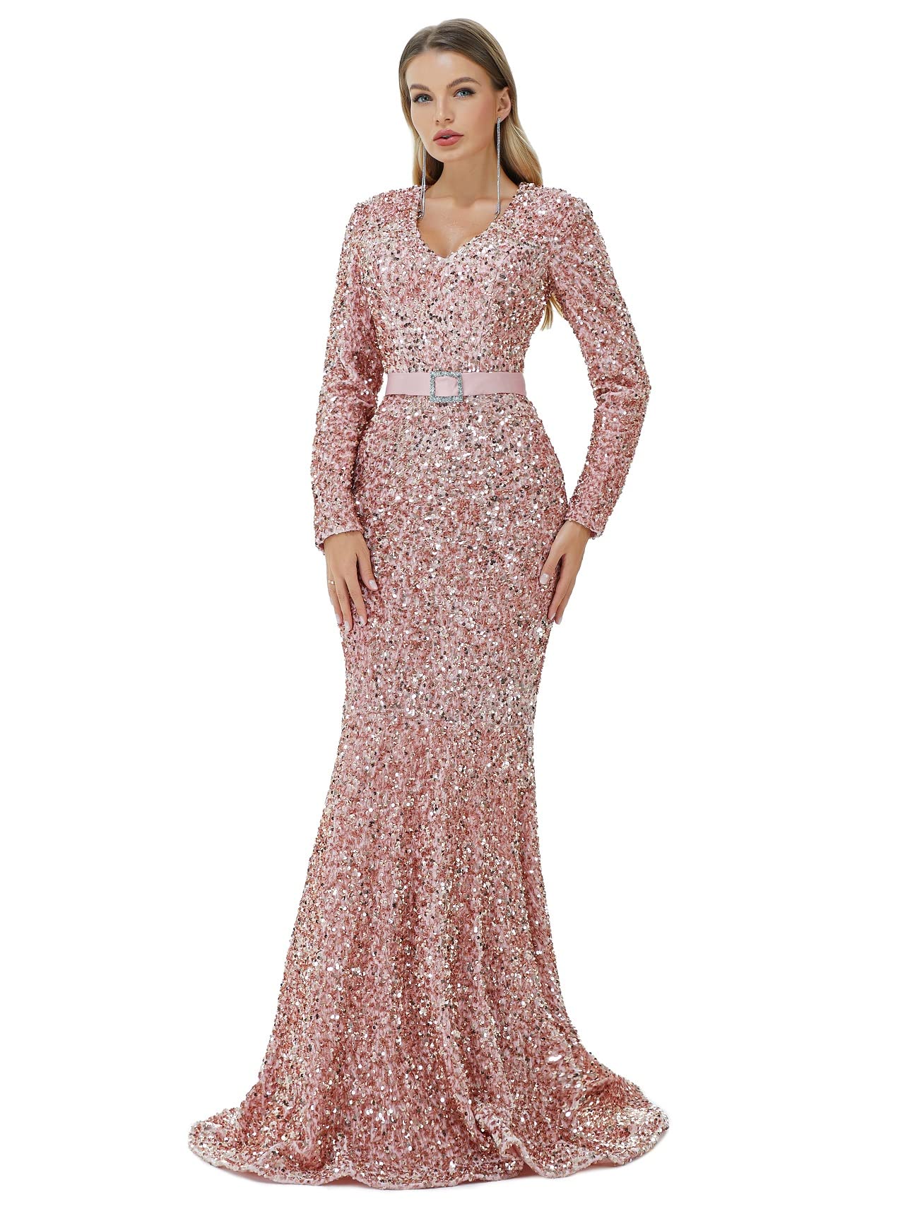 Sparkly Datangep Women's Sequin Mermaid Evening Dress Long Sleeve Formal Gown for Prom, Party, Bridesmaid & Special Occasions - Elegant Night Out & Wedding Guest Attire