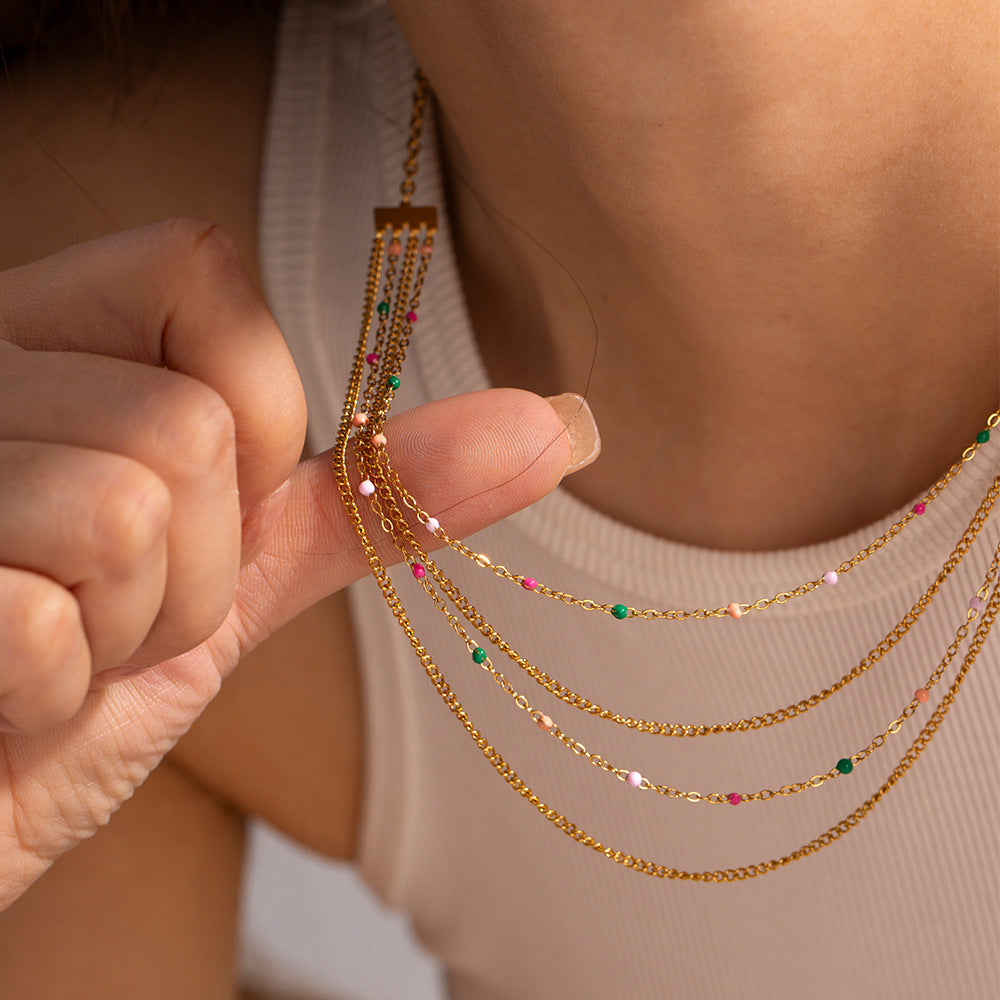 Multi Strand Gold Chain Necklace with Colorful Beads | GX2336 | Elegant Layered Jewelry for Women, Perfect for Parties, Weddings & Everyday Wear