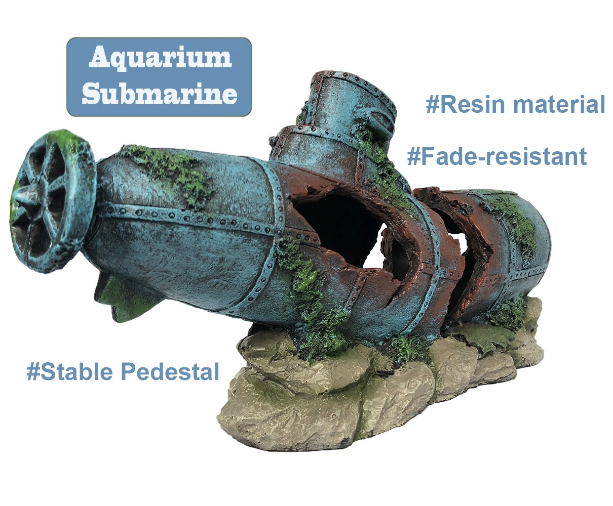 SLOCME Aquarium Submarine Ornaments - Resin Shipwreck Decor, Sunken Ship Model for Fish Tank | Eco-Friendly Underwater Decorations for Freshwater & Saltwater Aquariums | Perfect for Home, Office & Kids' Fish Tank Themes