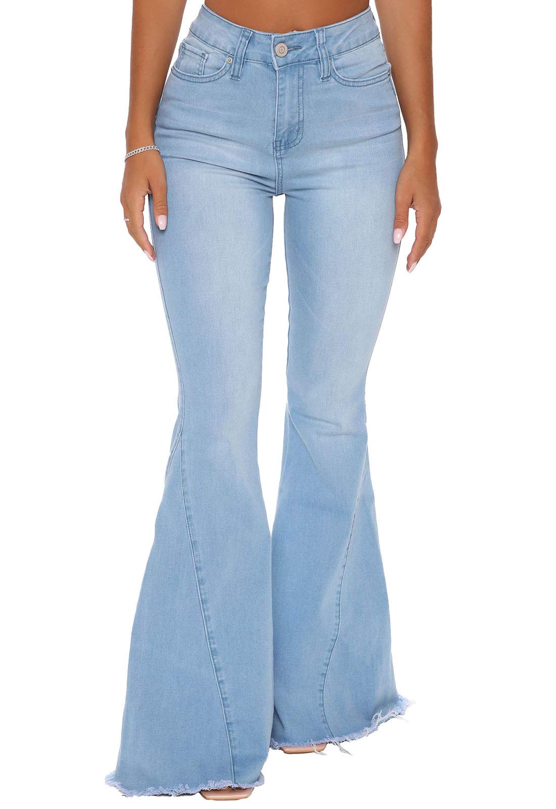 CutieLove Women's Ripped Bell Bottom Flare Jeans - Mid Rise Destroyed Hem Denim Pants for Casual Outfits & Vintage Style