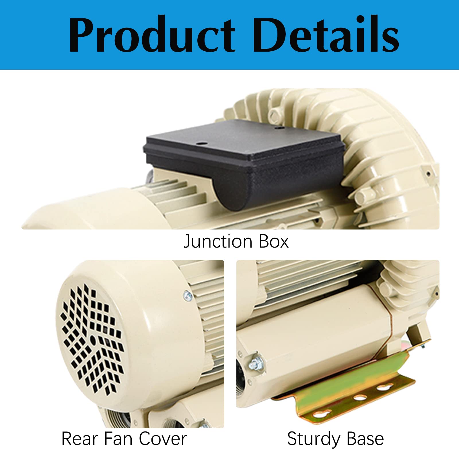 370W High Pressure Commercial Aquarium Air Pump - Industrial Aquaculture Pond Fish Tank Vortex Blower, 60m³/h Electric Air Pump for Fish Farming, Hydroponics & Oxygenation Systems | Perfect for Large Aquariums, Koi Ponds & Water Gardens