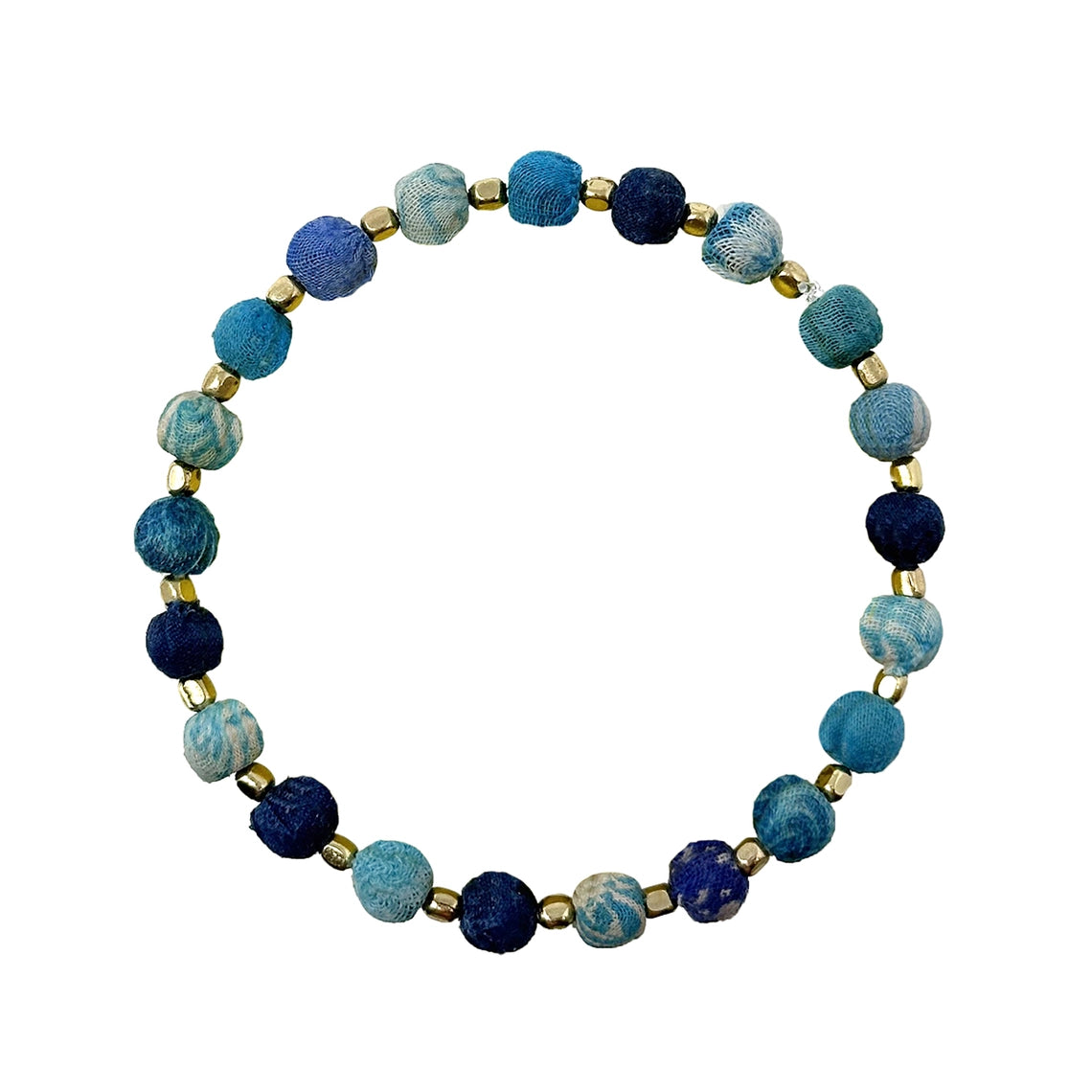 Handmade Dotted Kantha Azure Blue Bracelet - Boho Chic Beaded Jewelry for Women - Perfect for Festivals, Beach Parties & Everyday Wear