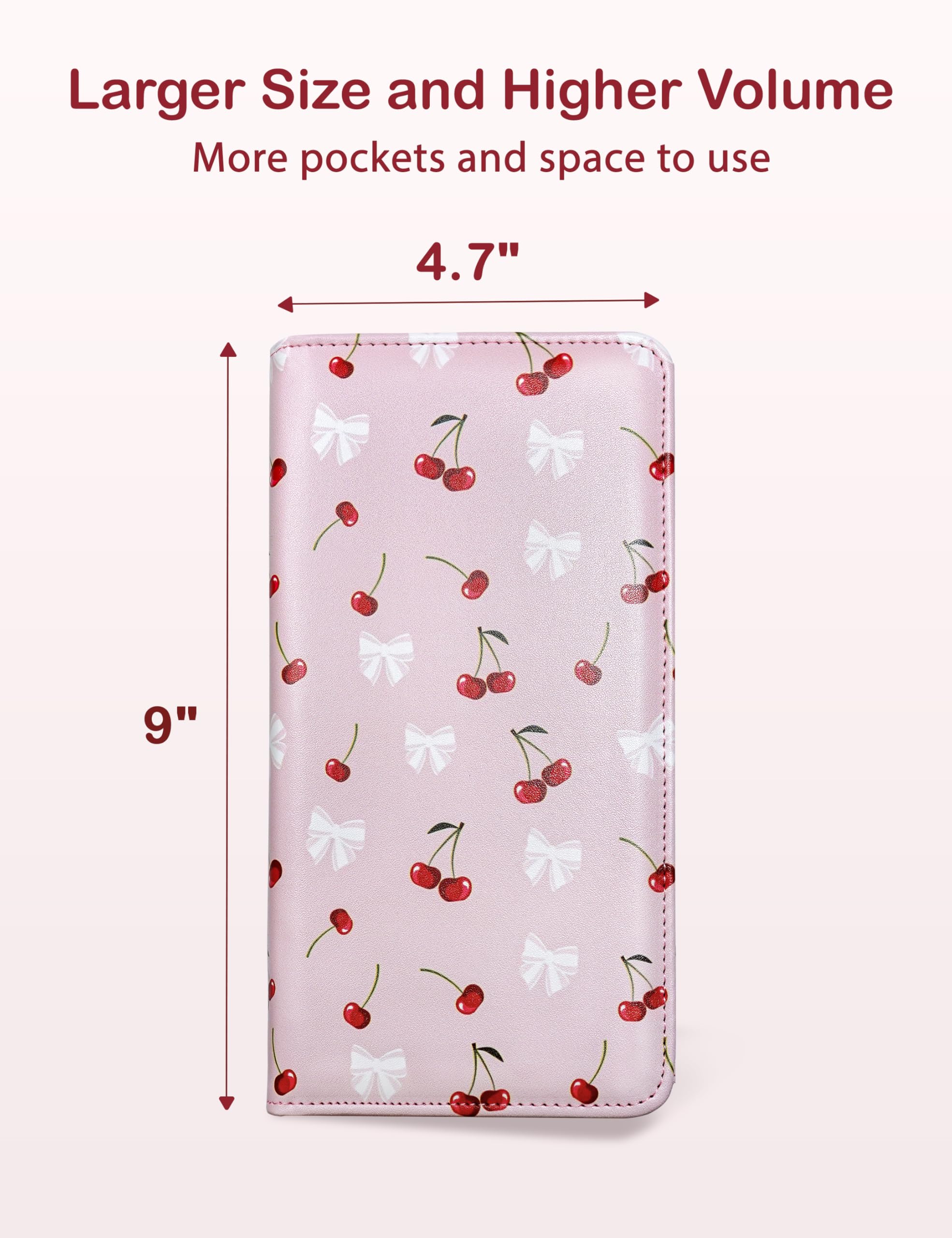 Cute Server Book for Waitress & Waiter - Zippered Leather Waitstaff Organizer with Magnetic Pocket, Cherry Bow Print - Perfect for Restaurants, Bars & Cafes (Pink) | Fits Server Aprons, Holds Orders & Tips Securely