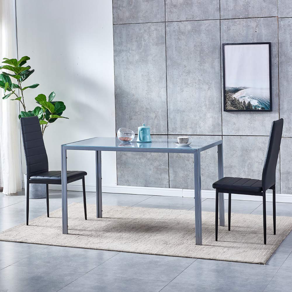 Ansley&HosHo 2-Piece Modern Faux Leather Dining Chairs Set - High Back Kitchen & Living Room Chairs with Black Metal Legs - Perfect for Dinner Parties, Home Office & Small Space Decor