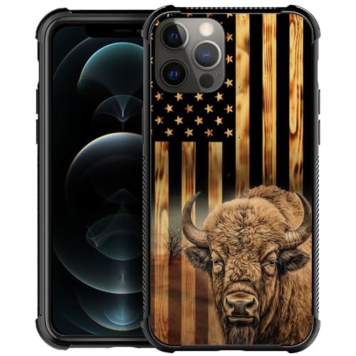 Wood grain American flag cow@bison