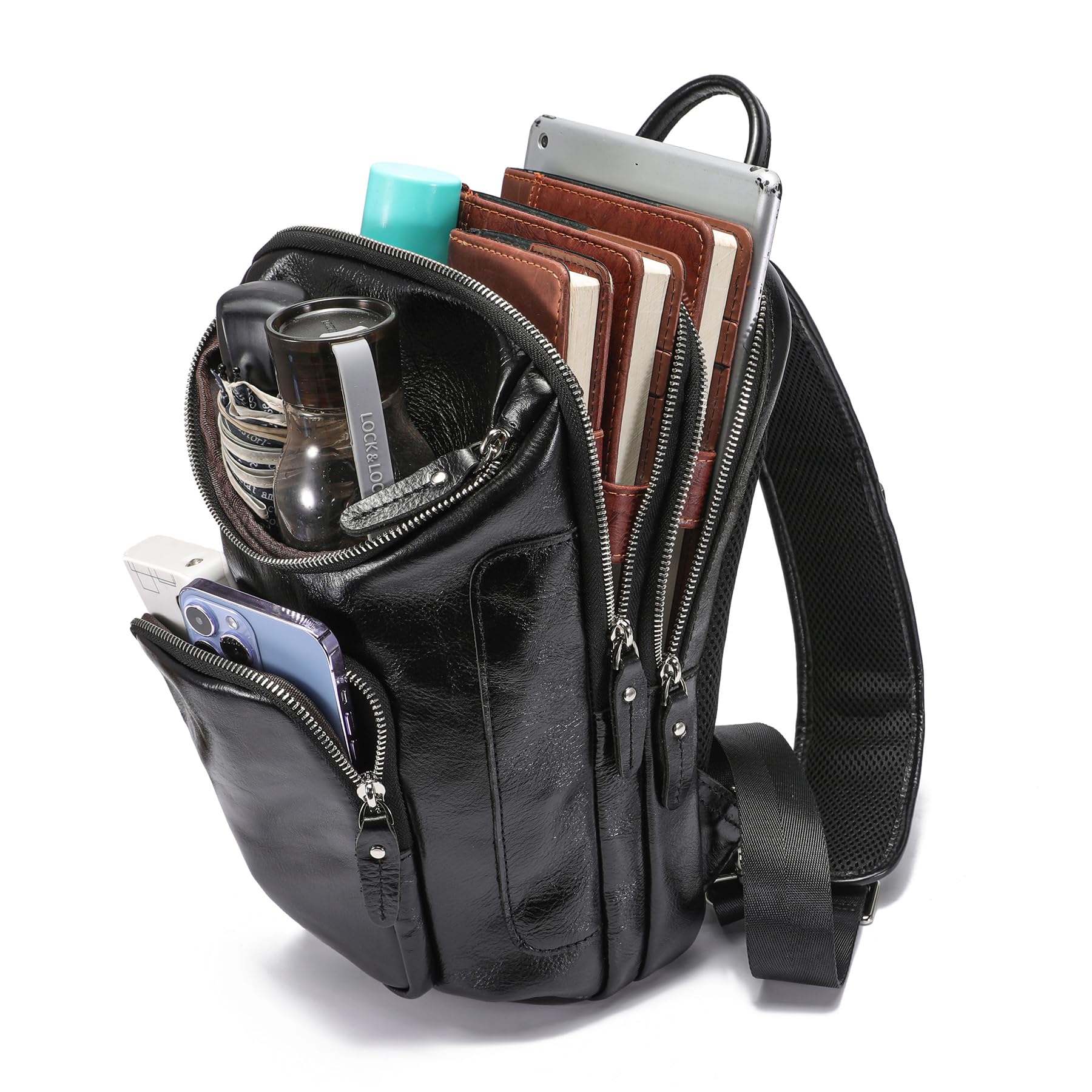 Vintage Full Grain Leather Sling Bag - Crossbody Chest Daypack for Men & Women - Durable & Stylish for Travel, Hiking, and Everyday Use