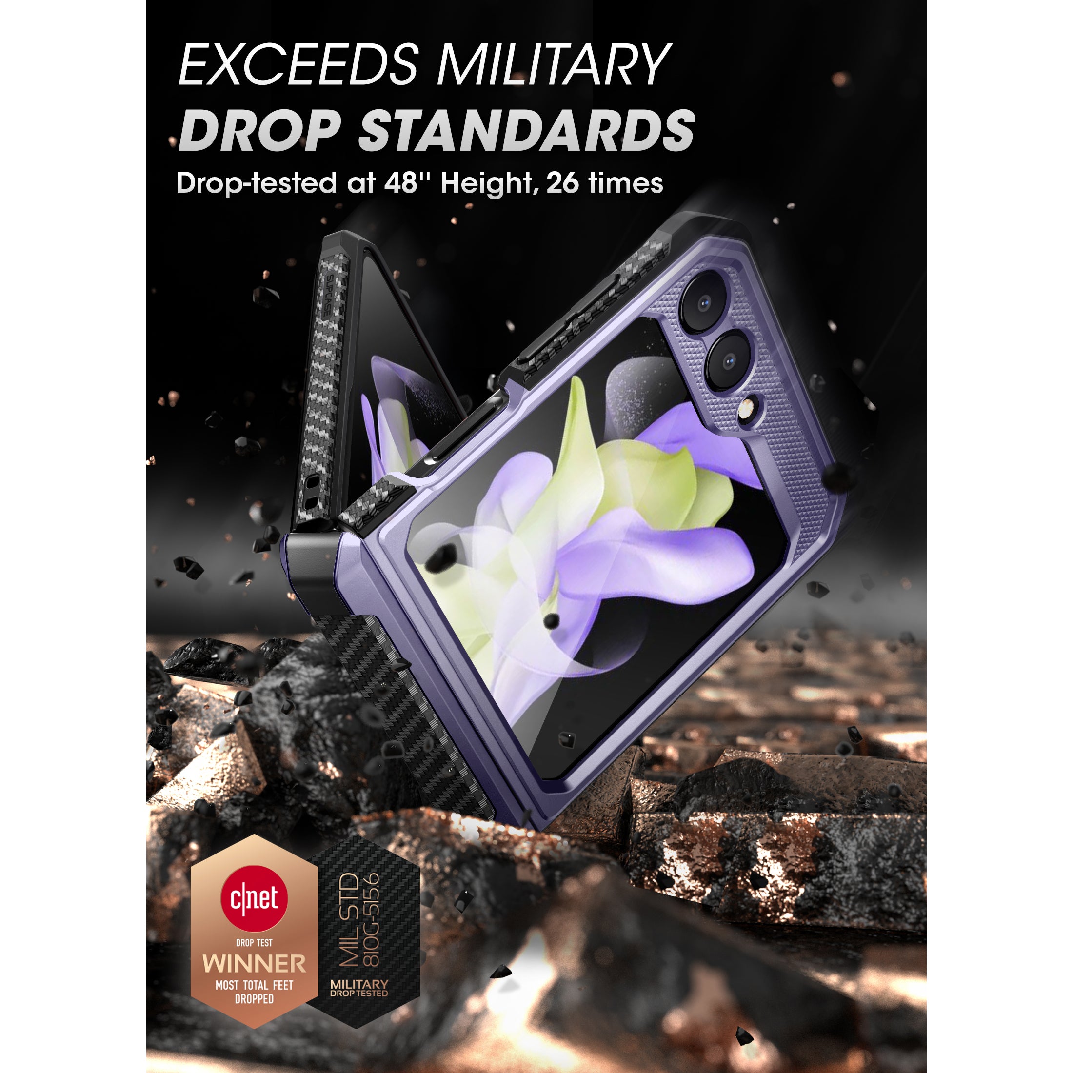 Samsung Galaxy Z Flip5 Unicorn Beetle PRO Heavy Duty Rugged Case with Belt Clip - Shockproof Protective Cover for Everyday Use (Metallic Purple) - Perfect for Outdoor Activities, Work & Travel