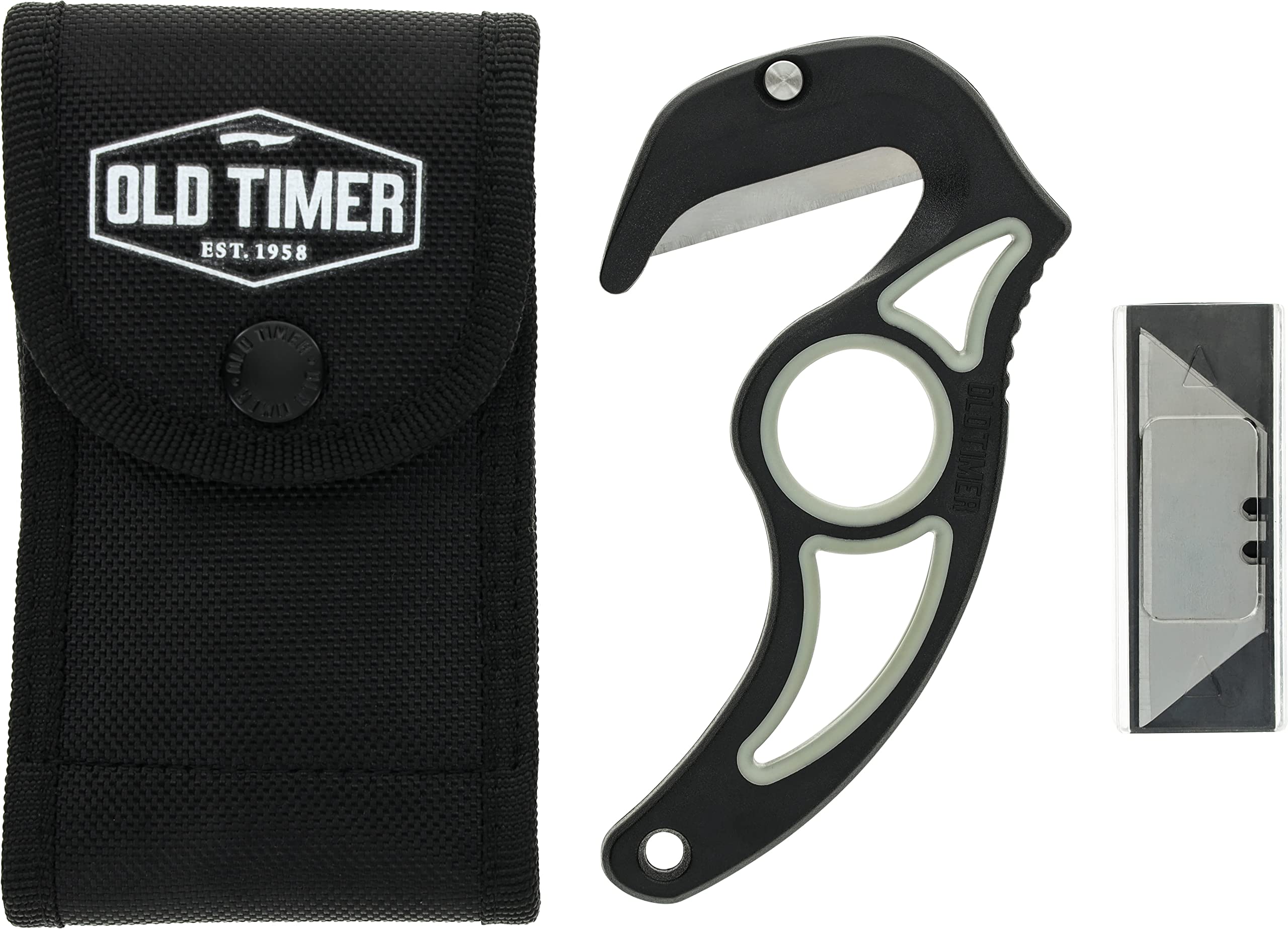 Old Timer Replaceable Blade Gut Hook Knife - Interchangeable Razor Blades, TPE Grip Handle, Lightweight Design for Hunting, Skinning & Game Processing - Perfect for Field Dressing, Camping and Outdoor Adventures