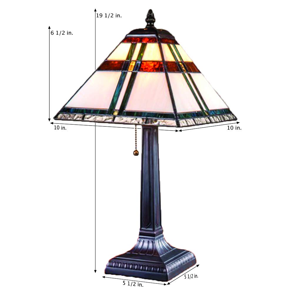 Small Tiffany Stained Glass Table Lamp - Brown Green Blue for Bedroom, Living Room & Office