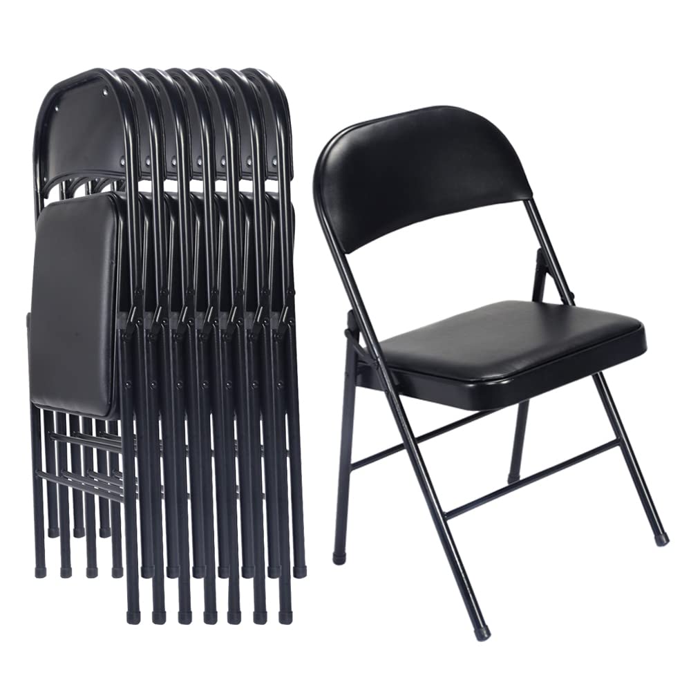 Karl Home 6 Pack Black Folding Chairs with Padded Seats - Heavy Duty Steel Frame Stackable Chairs for Indoor Outdoor Use - 330lbs Capacity - Perfect for Office, Wedding, Party & Commercial Events