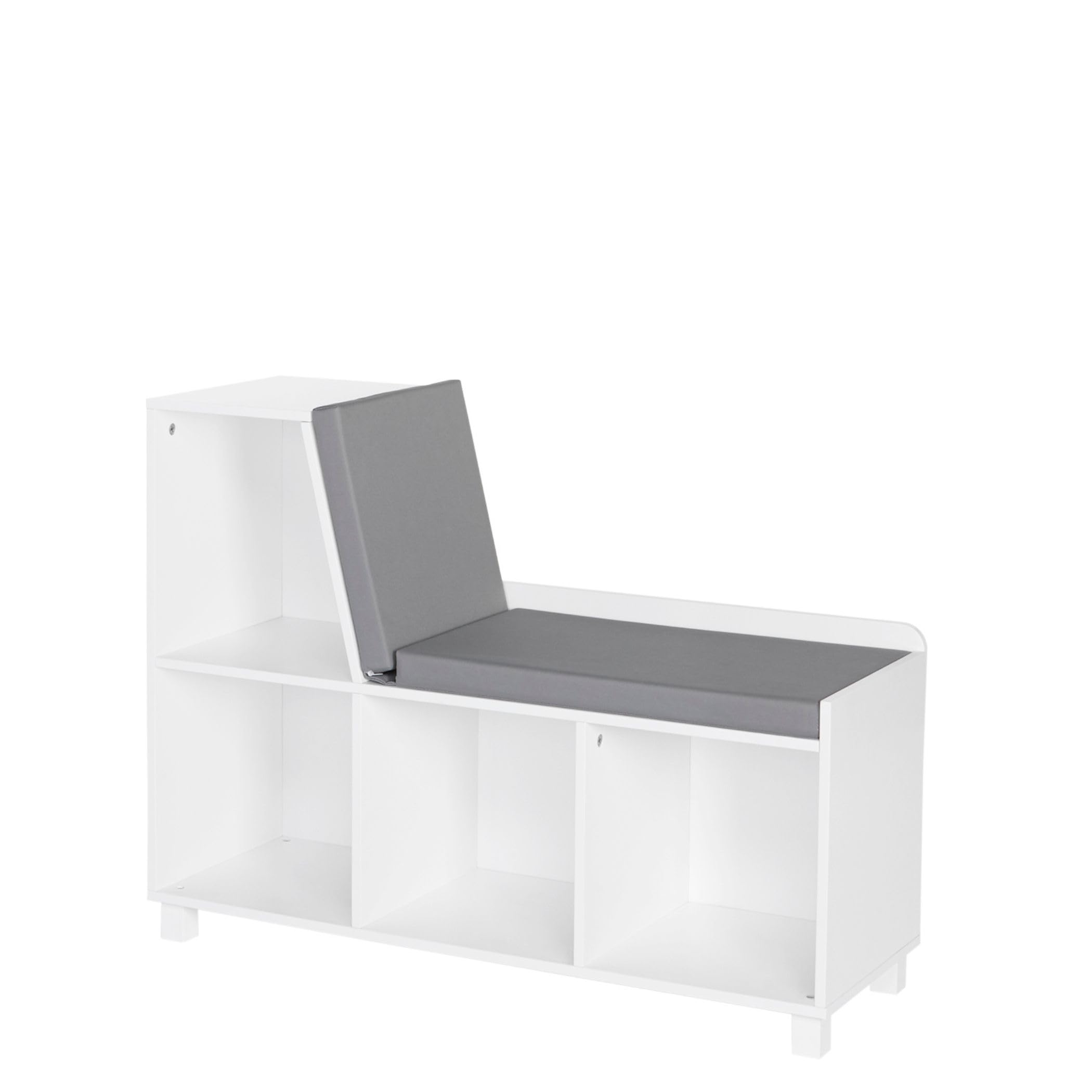 RiverRidge Kids Book Nook Storage Bench with Comfy Cushion and White Cubby Organizer - Perfect for Reading Corners, Toy Storage & Playroom Organization - Ideal for Bedrooms, Playrooms & Homeschooling Spaces
