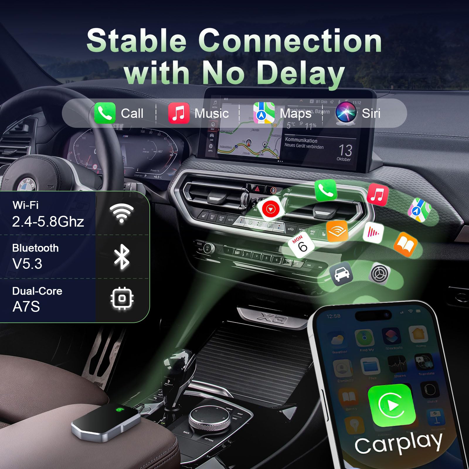 2025 Upgraded Wireless CarPlay Adapter for Apple iPhone - Convert Wired to Wireless CarPlay, Plug & Play for Cars 2018+ & iOS 10+, Fast Stable Connection No Delay (Gray) - Perfect for Commuting, Road Trips & Hands-Free Driving