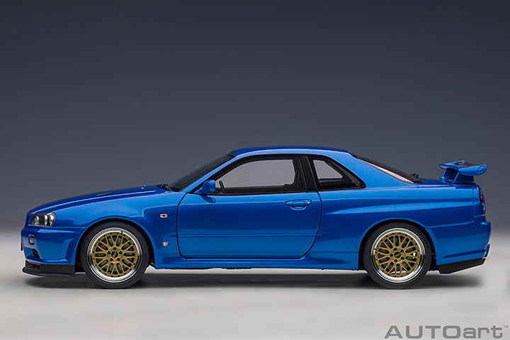 AUTOart 1:18 Scale Nissan Skyline GT-R R34 V-Spec II Diecast Model Car - Bayside Blue with BBS LM Wheels - Perfect for Collectors, Display & Racing Enthusiasts