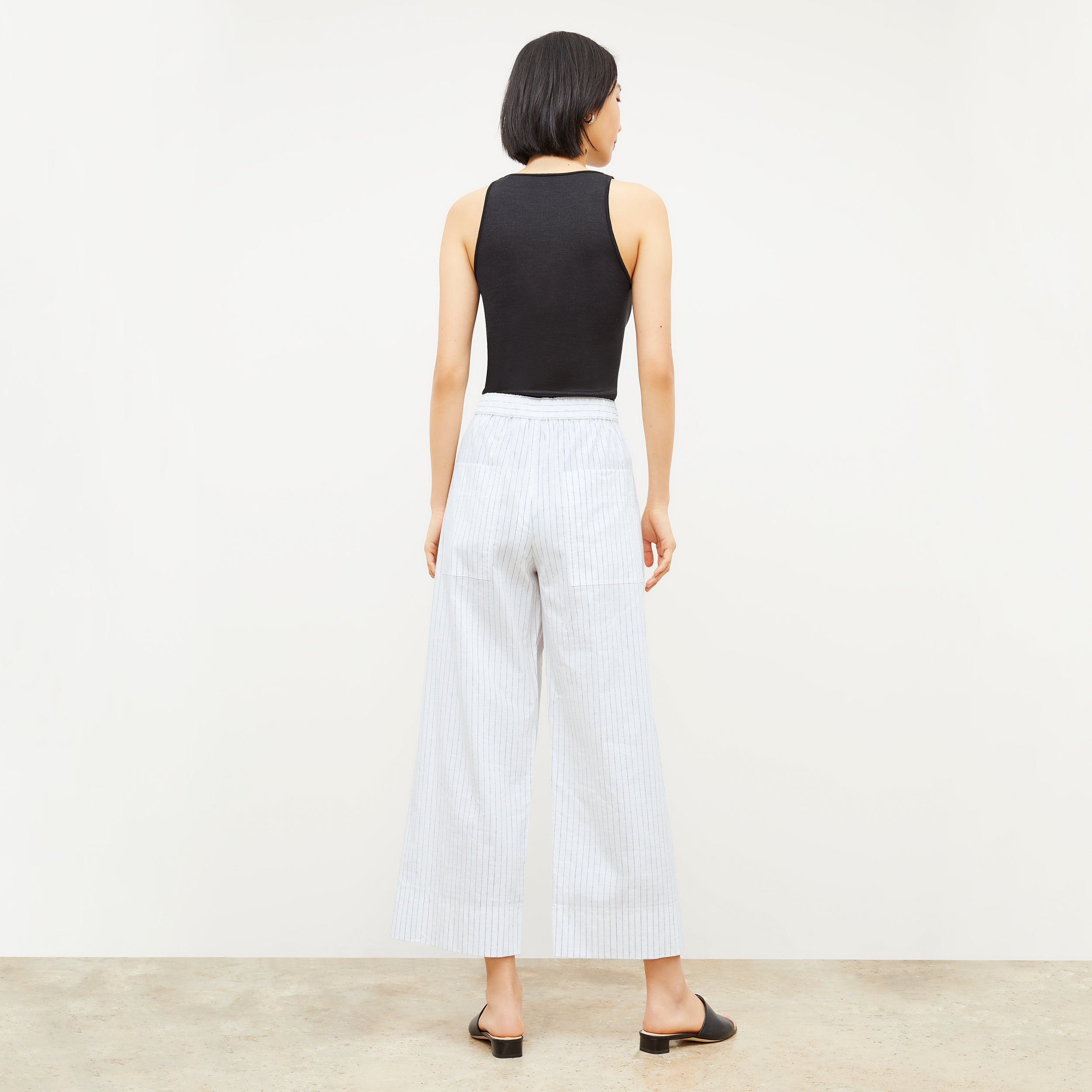Madelyn Poplin Stripe Pants for Women - Blue & Ivory Casual Summer Trousers - Perfect for Office Wear, Weekend Outings & Beach Vacations