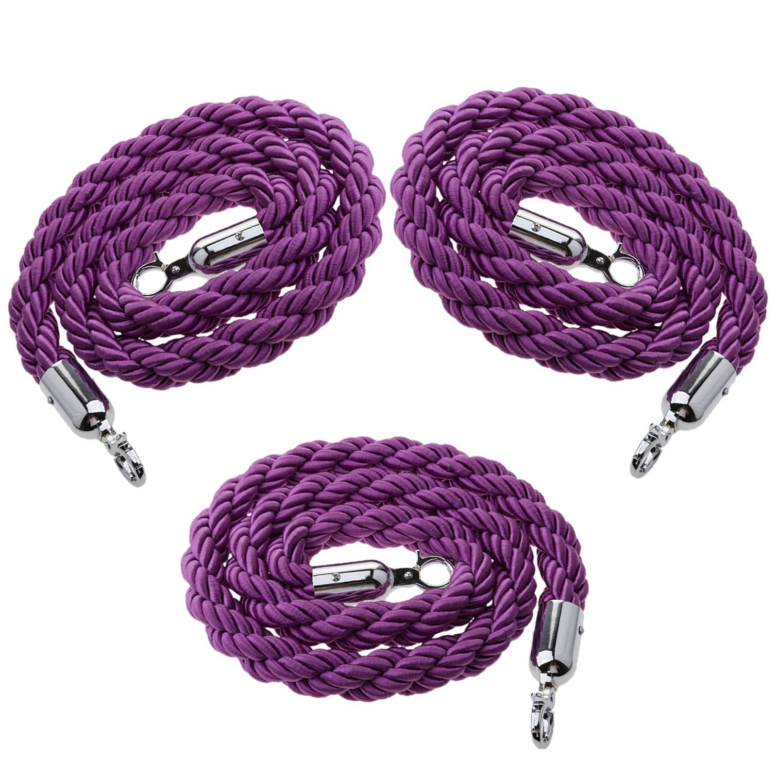 Premium Woven Crowd Control Rope Barrier - Heavy Duty Stanchion Rope with Polished Silver Hooks - 110cm/3.6ft Purple Queue Management System for Movie Theaters, Hotels, Events & VIP Areas - Ideal for Social Distancing, Line Organization and Crowd Flow Control