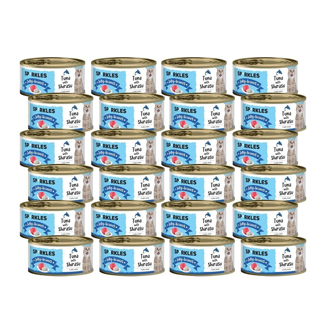 24-Pack Sparkles Gravylicious Jellylicious Wet Cat Food - 80g Cans with Chicken, Tuna & Salmon - Healthy Nutritious Meal for Adult & Senior Cats - Perfect for Daily Feeding & Weight Management