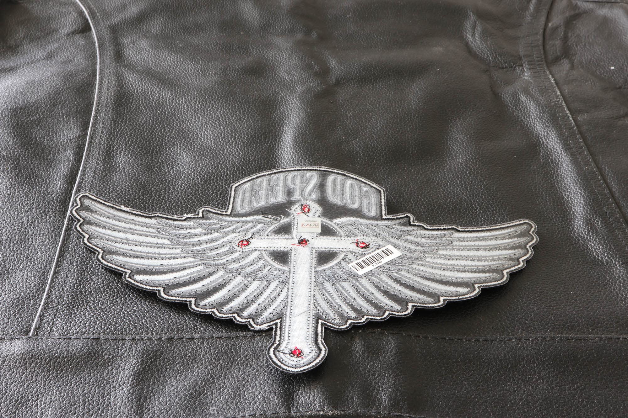 God Speed Cross and Wings Embroidered Patch - Large Christian Back Patch for Jackets, Vests & Bags - Religious & Biker Style Accessory