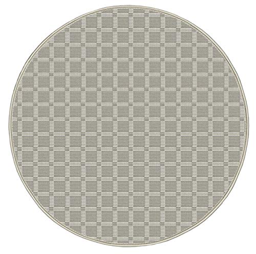 Premium 8' Round Coral Grey Indoor/Outdoor Rug - Summer Sensations Collection by Couristan | Roanoke Plaid Pattern Carpet for Balcony, Patio, Deck & Poolside Decor