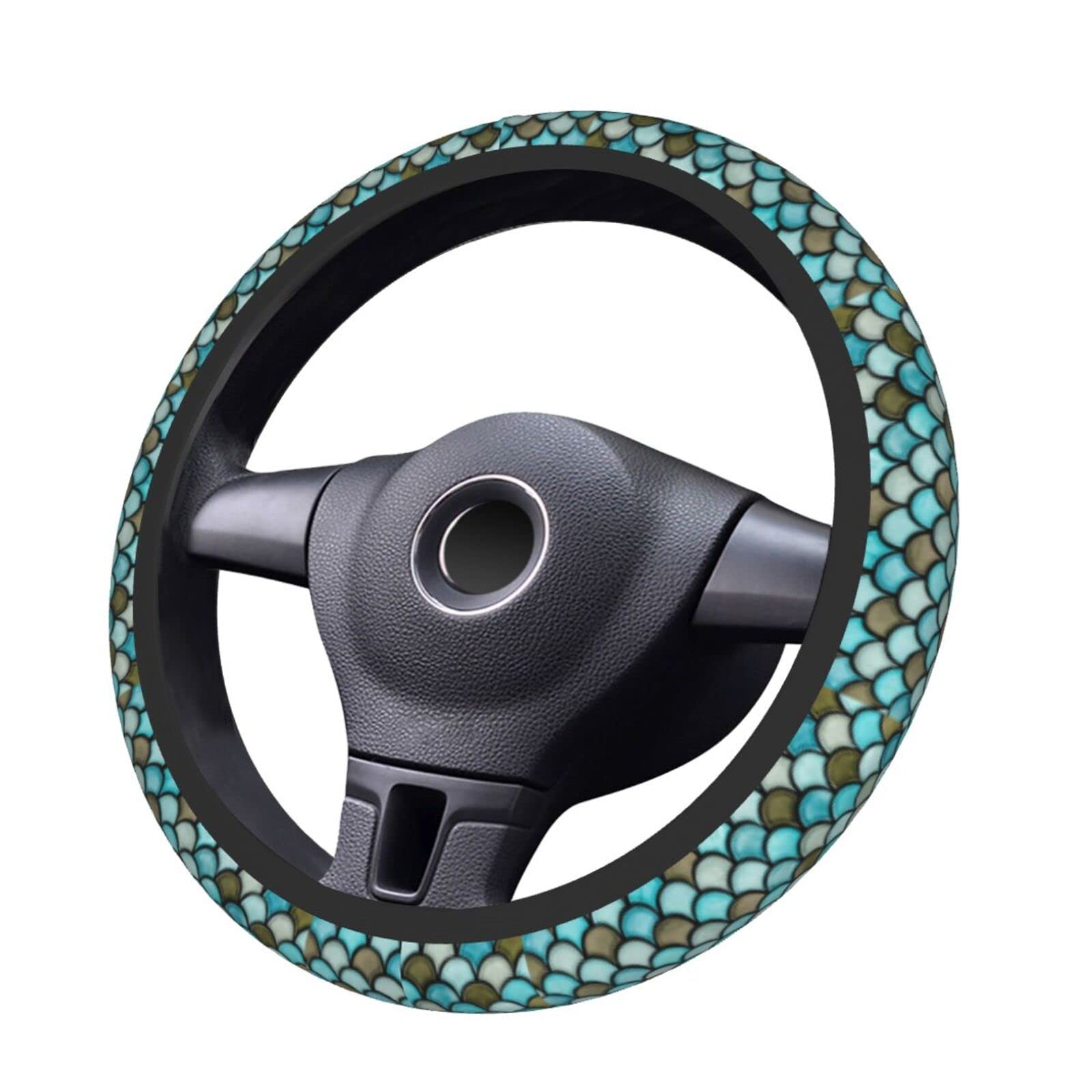 ZORRAYS 15 Inch Universal Neoprene Car Steering Wheel Cover - Fish Scales Mermaid Tail Texture, Anti-Slip & Breathable for Enhanced Grip - Sweat Absorption Protector for Men & Women - Perfect for Summer Driving, Long Road Trips & Daily Commute