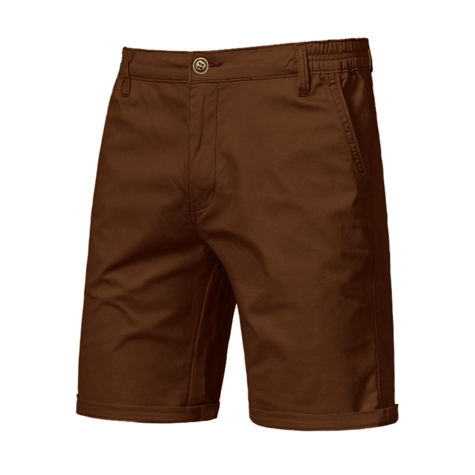 Men's Below Knee Casual Shorts - Solid Color Multi-Pocket Zipper Shorts with Buckle | Outdoor, Hiking, Travel & Summer Wear