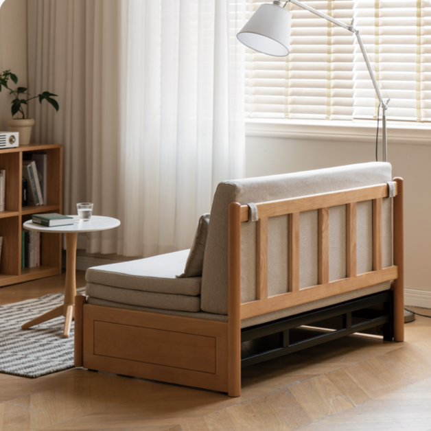 Solid Beech Wood Sofa Bed - Convertible Sleeper Sofa for Small Spaces, Guest Room & Living Room - Comfortable & Space-Saving Furniture