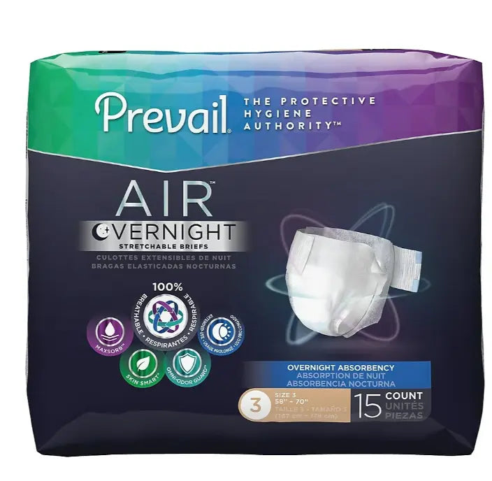 Prevail NTB 014 Extended Use Briefs - Maximum Absorbency Adult Diapers for Heavy Incontinence, X-Large (Pack of 15) - Ideal for Overnight Protection & Extended Wear