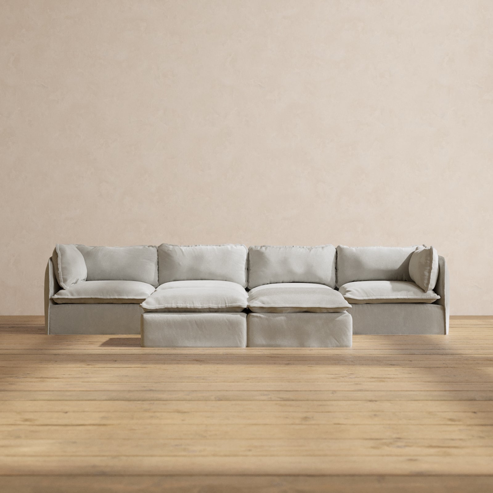 Premium Modular Performance 4-Seater Sofa with Cloud-Colored Bench Ottoman - Luxury Blend Fabric for Living Room, Lounge & Entertainment Spaces
