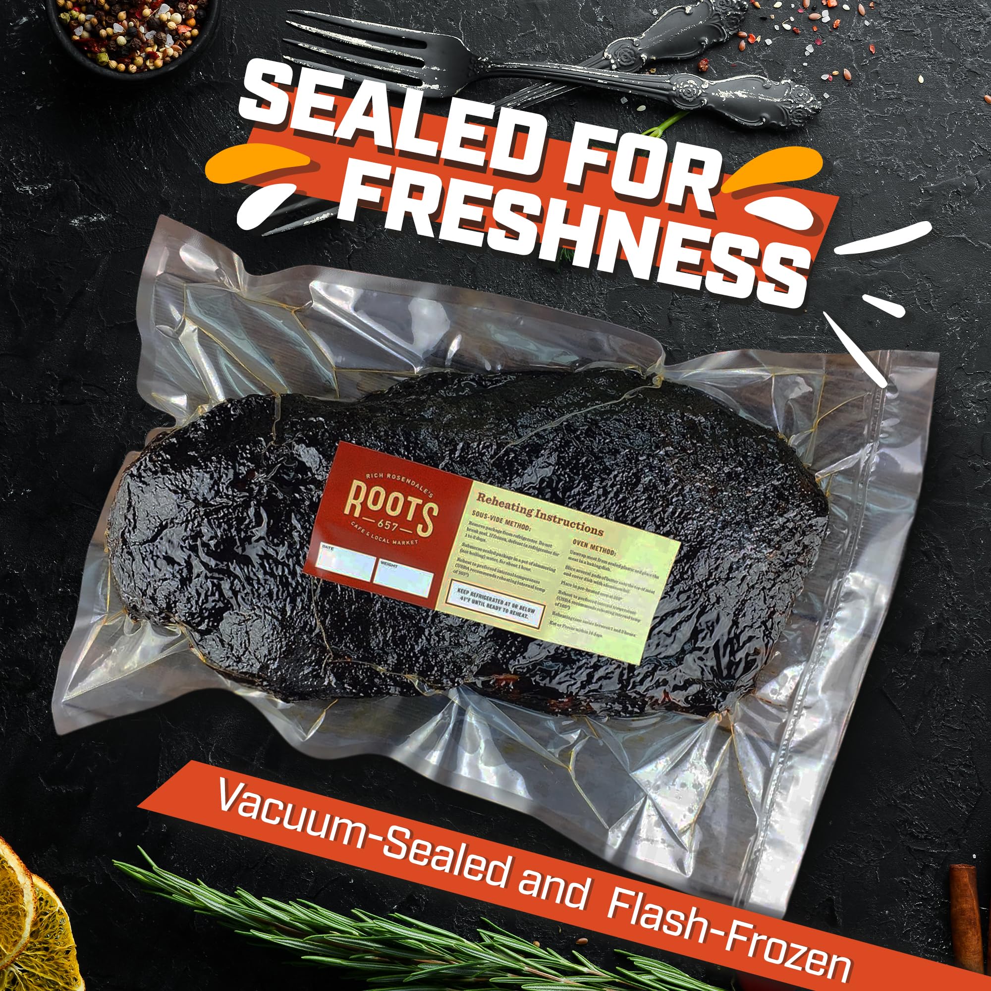 Roots Renowned 18-Hour Smoked Brisket (8-10 lbs) – Fully Cooked & Blast-Chilled – Master Chef Prepared for Ultimate Tenderness – Perfect for Holidays, Festive Dinners & Gifts – Ideal for BBQ Parties, Family Gatherings & Special Occasions