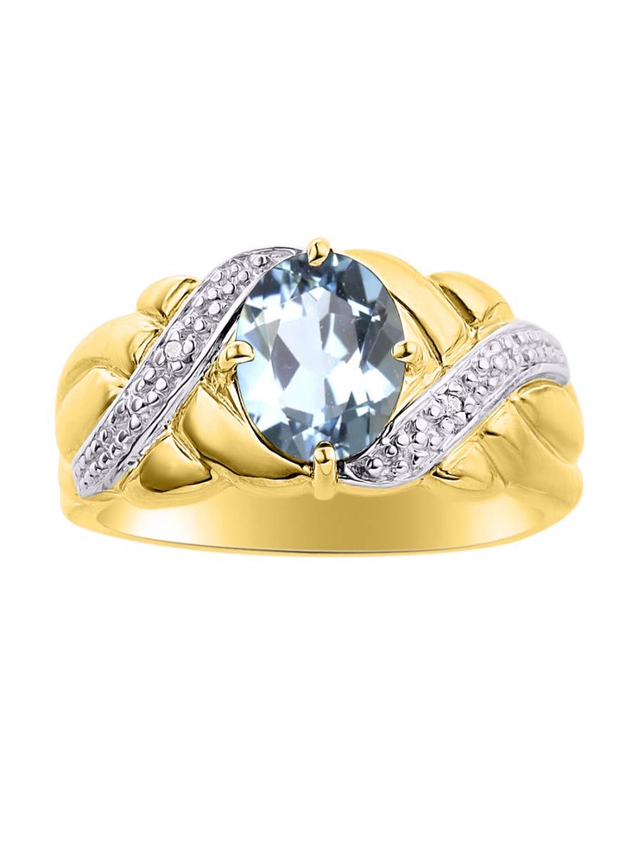 RYLOS 14K Gold Plated Sterling Silver Oval Gemstone & Diamond Ring for Women - Size 5-13, Elegant 9x7mm Oval Cut Jewelry for Engagement, Anniversary, Birthday Gift & Everyday Wear