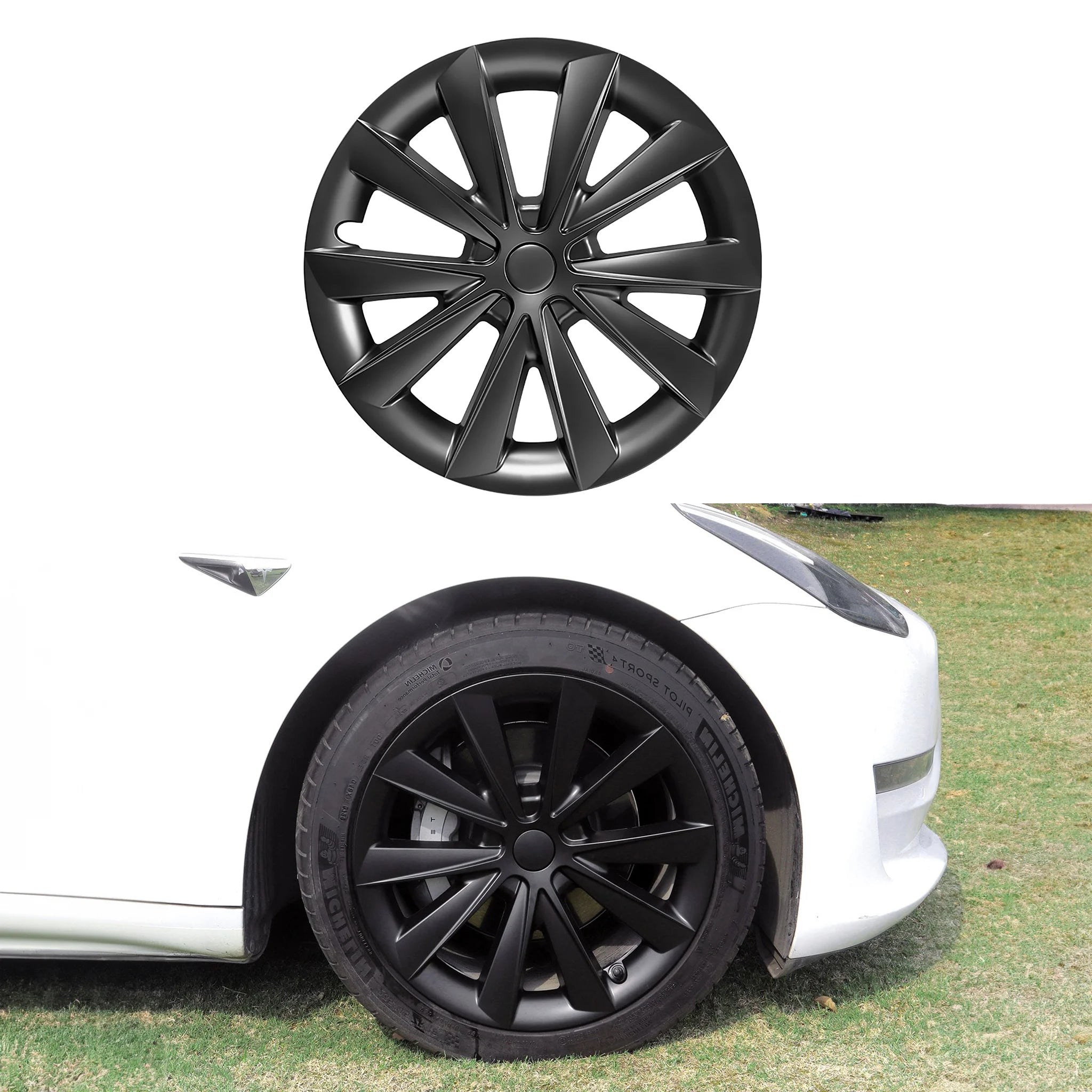Tesla Model 3 Hubcaps 18 Inch Aero Wheels Cover (2017-2023) - Cyclone Style Design for Enhanced Aerodynamics & Style | Perfect for Daily Commuting & Road Trips