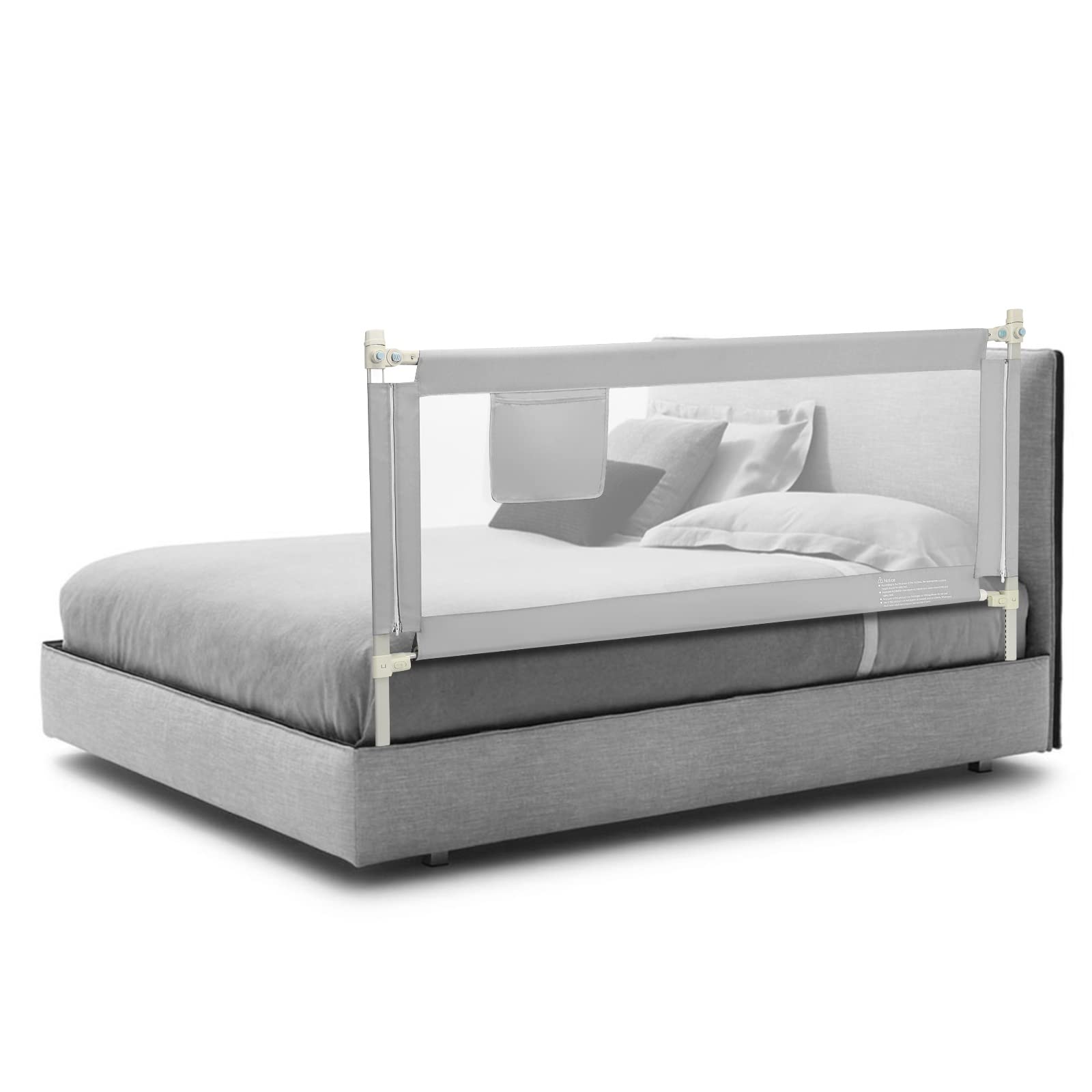 HONEY JOY 69-inch Extra Long Portable Bed Rail for Toddlers - Safety Bed Guardrail with Side Pocket, Fits King, Queen, Full & Twin Size Mattresses (Gray) - Perfect for Childproofing, Travel & Home Safety