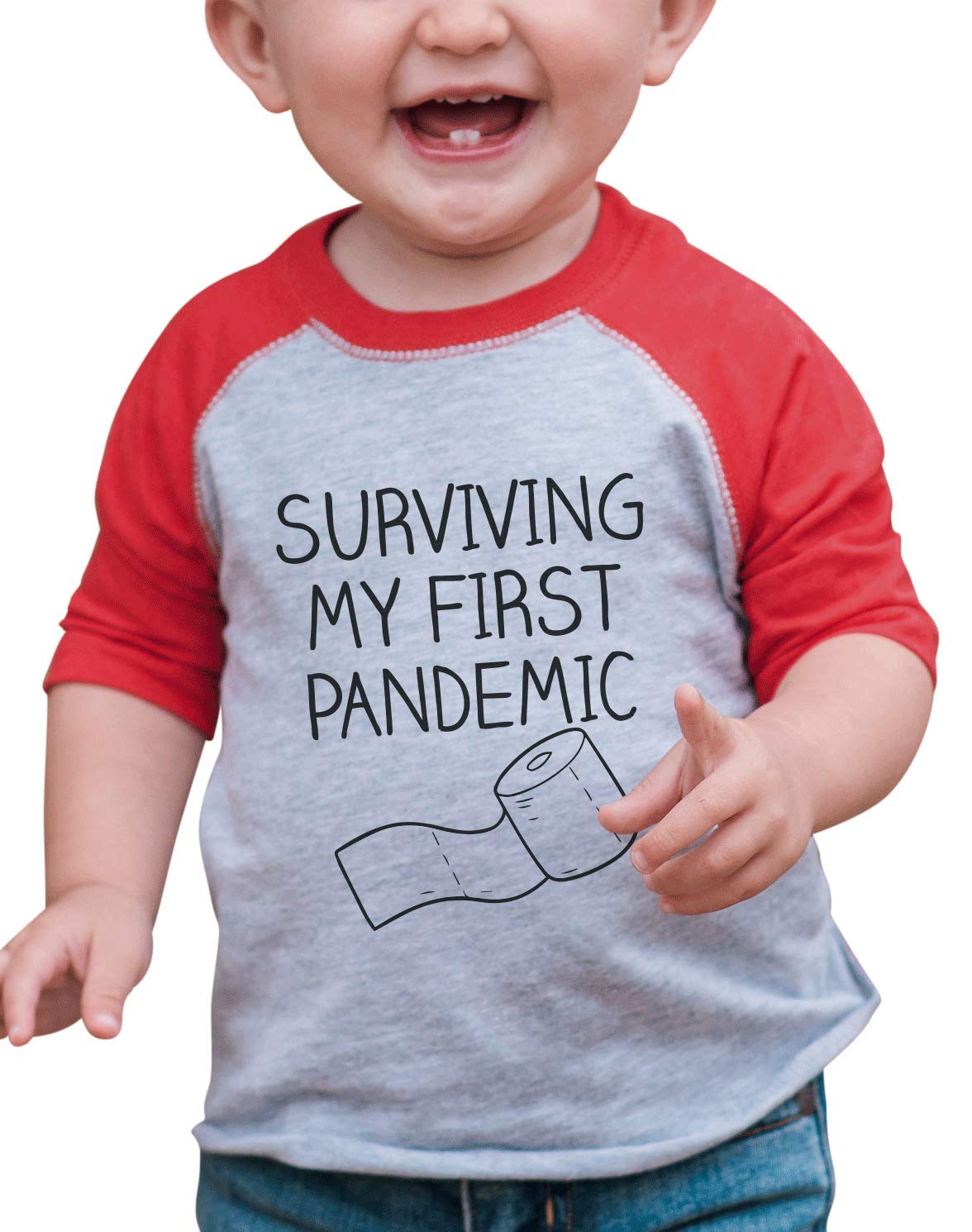7 Ate 9 Apparel Kids Funny Quarantine T-Shirt - Red Raglan Sleeve Tee for Boys & Girls | Perfect for Homeschooling, Virtual Learning & Playdates