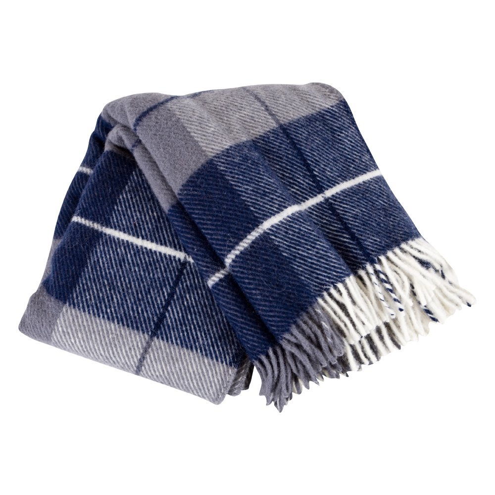 ICEWEAR Ylur 100% Wool Plaid Knit Design Outdoor Throw Blanket - Soft & Warm Blue Checkered Blanket for Camping, Picnics & Cozy Home Decor