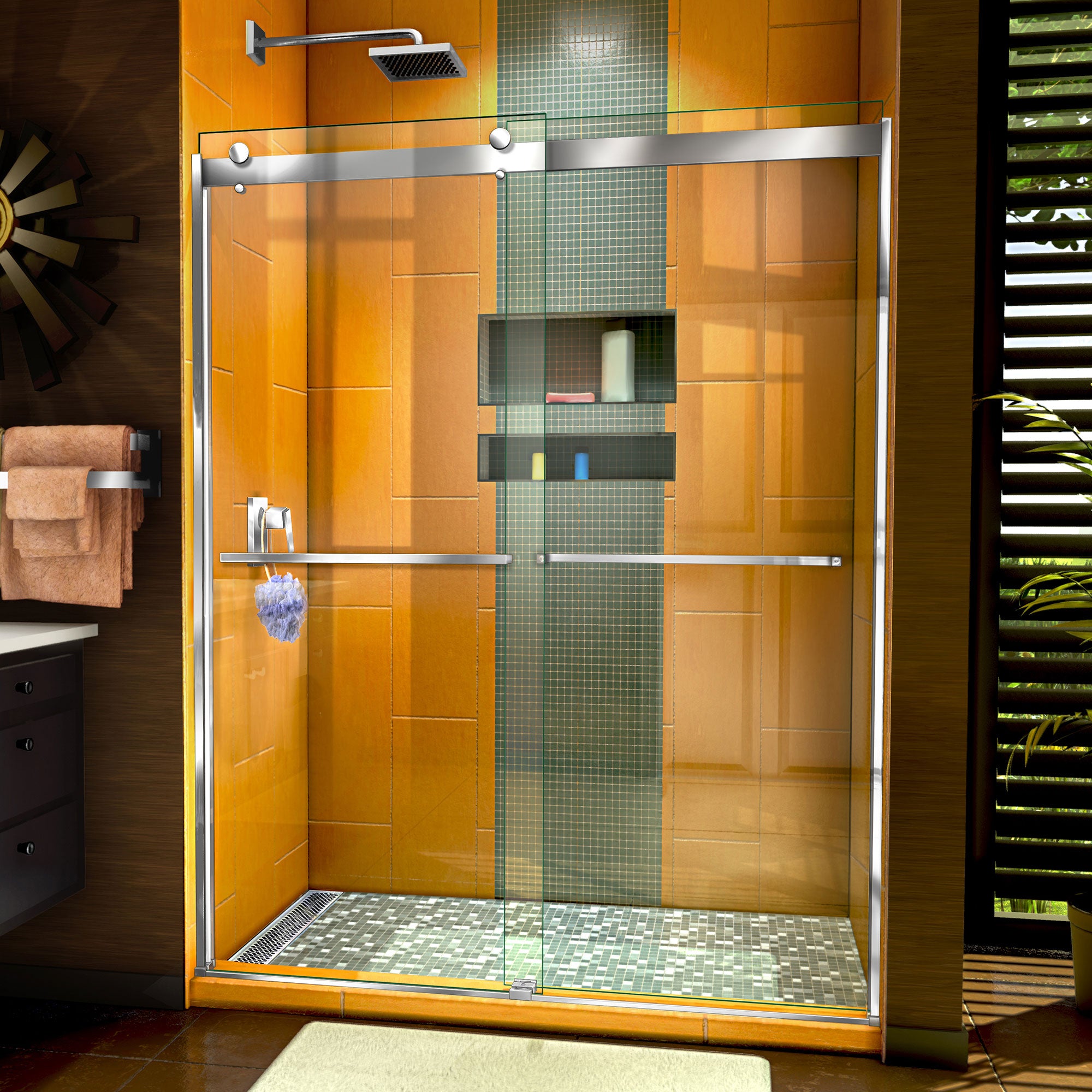 DreamLine Sapphire 56-60 Inch W x 76 Inch H Semi-Frameless Bypass Shower Door - Perfect for Modern Bathroom Renovations & Space-Saving Designs