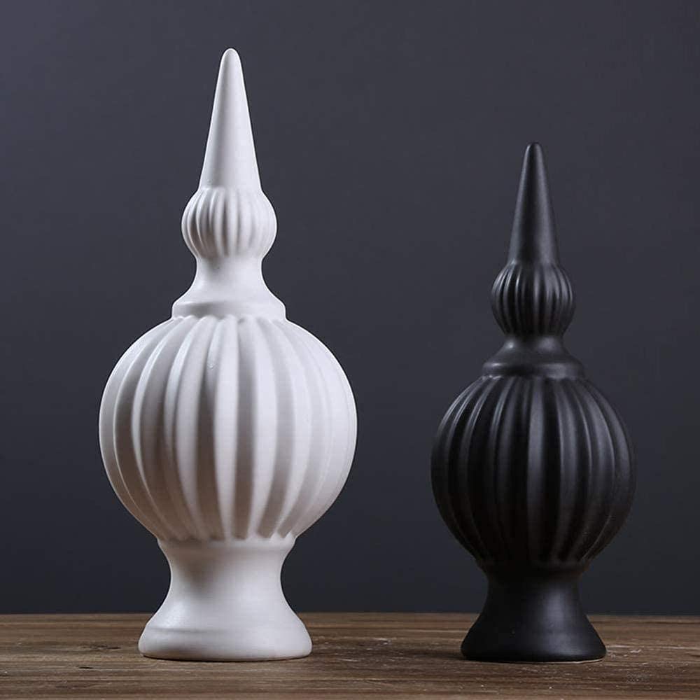 Handmade Abstract Ceramic Sculpture - White & Black Home Decor Statue for Living Room, TV Cabinet, Desktop | Unique Figurine Gift & Ornament for Modern Interior Design | Perfect for Housewarming, Wedding & Office Decor