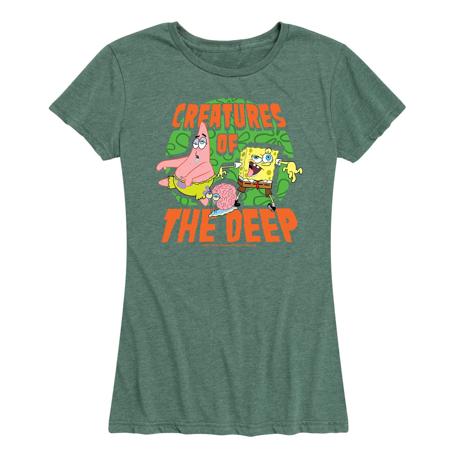 Spongebob Squarepants Women's Graphic T-Shirt - Creatures of The Deep Design - Soft Cotton Short Sleeve Tee - Casual Wear, Cosplay & Cartoon Lover Gift