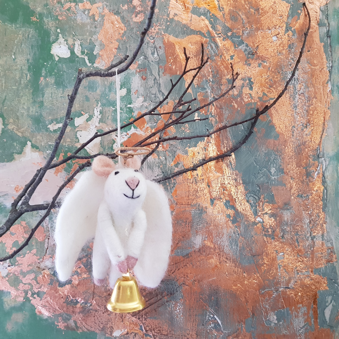 Handmade Felt Hanging Angel Mouse Christmas Ornament - Cute Holiday Tree Decoration for Home, Office & Gift Giving