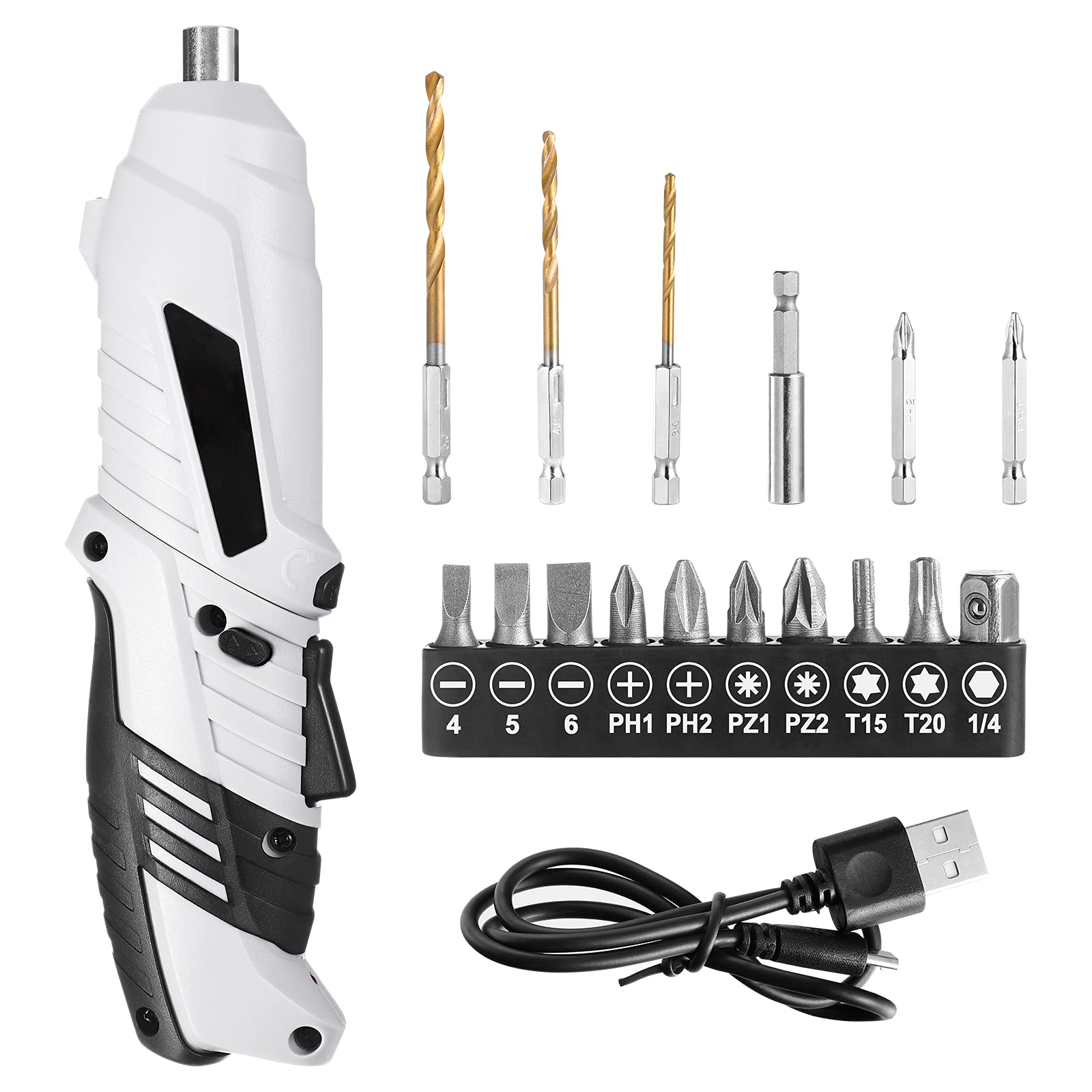 10Pcs Cordless Drill Driver Kit with Rechargeable Electric Screwdriver & Twist Drill Bits - Perfect for Home DIY, Office Repairs & Workshop Projects (Black/White)