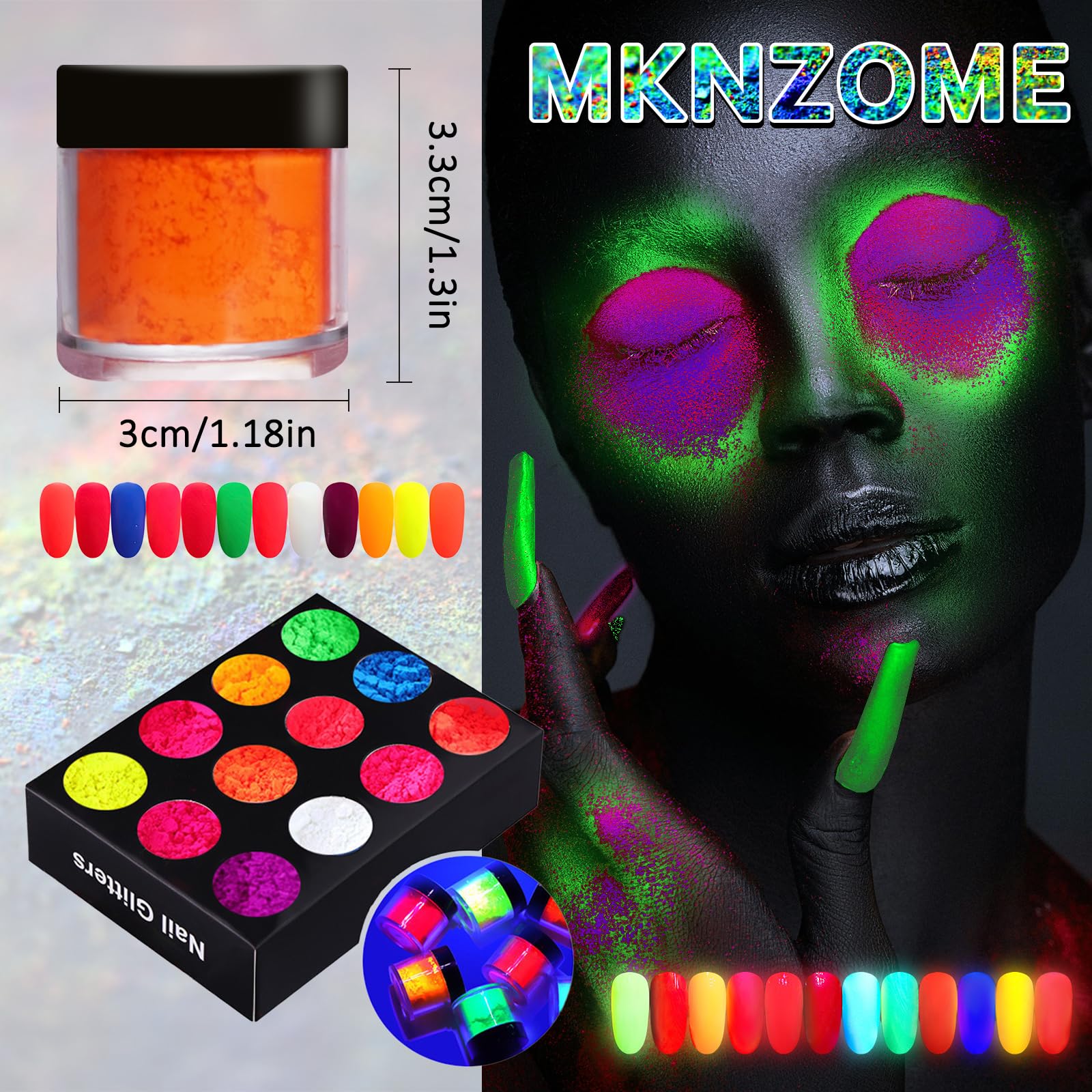 12Pcs Pigment Nail Art Powder Kit - Fluorescent Glitter Dip Powder for Chrome Nails, DIY Manicure Salon Set for Women | Perfect for Home Nail Art, Parties & Special Occasions