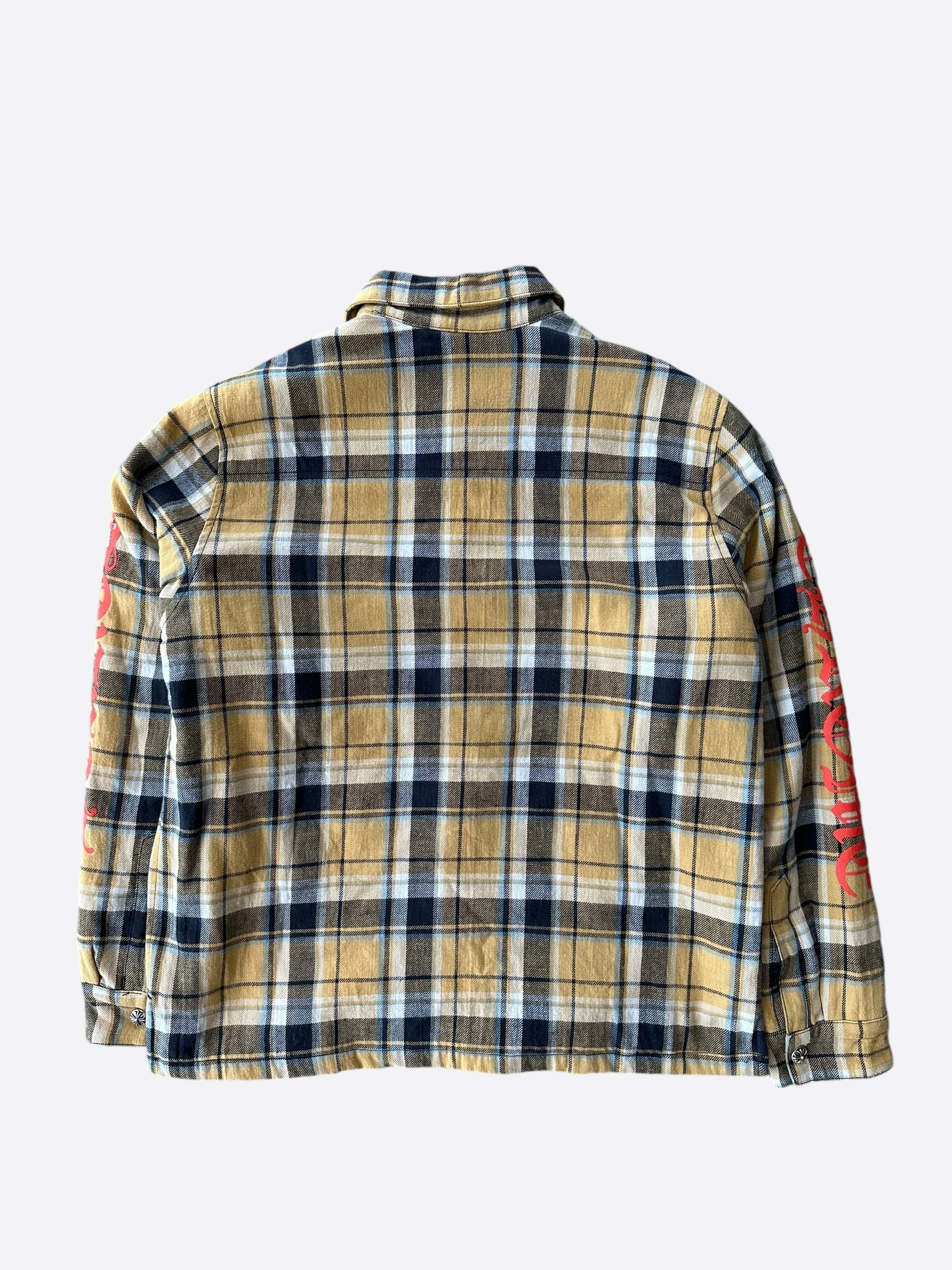 Chrome Hearts Yellow & Red Padded Flannel Jacket for Men - Warm Winter Coat with Soft Lining | Perfect for Outdoor Activities & Streetwear Fashion