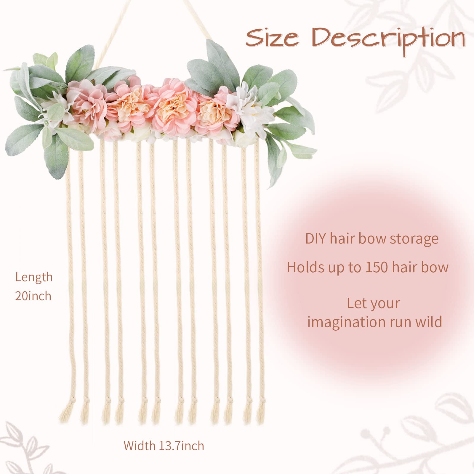 POVETIRE Bow Holder for Girls Hair Bows - Wall Mounted Hair Accessory Organizer for Baby Headbands, Clips & Ribbons - Nursery Room Decor (Flower Design) - Perfect for Bedroom, Playroom & Baby Shower Gifts
