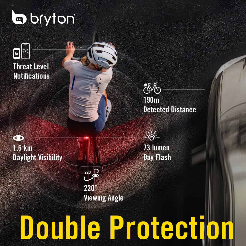 Bryton GARDIA R300L Bike Radar Tail Light - 207 Yards Vehicle Detection, Visual & Audible Alerts, IPX7 Waterproof, 220° Viewing Angle, APP Compatible for Road Cycling Safety