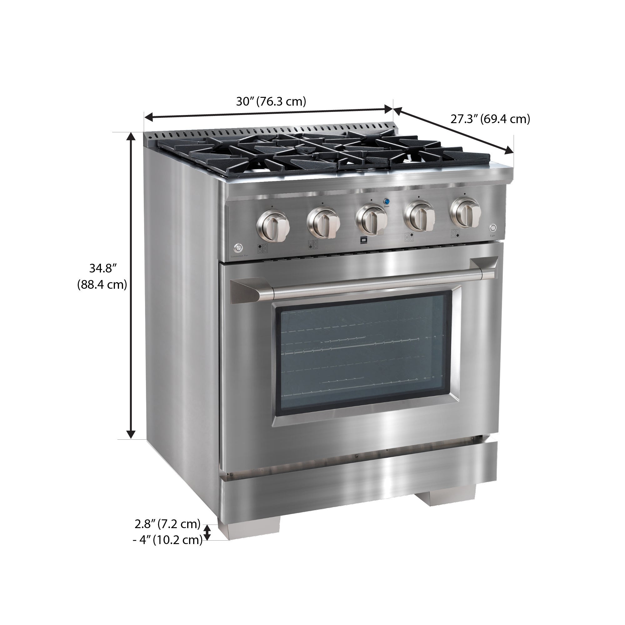 Ancona 30 Inch 4.2 Cu. Ft. Stainless Steel Gas Range with 4 Burners & Convection Oven - Perfect for Home Kitchen Cooking, Baking, and Family Meals