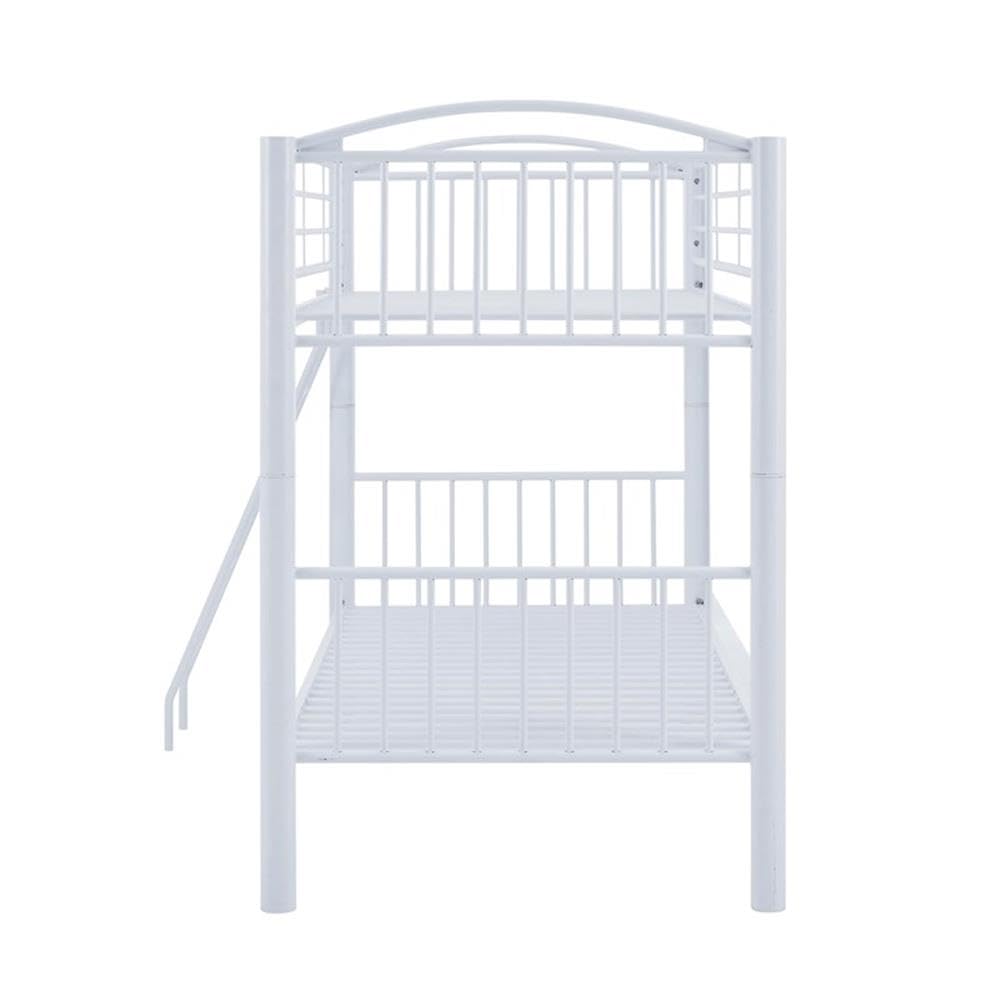 Powell Furniture Linon Heavy Duty Metal Twin Bunk Bed in White - Space-Saving Kids Bedroom Furniture for Siblings or Sleepovers