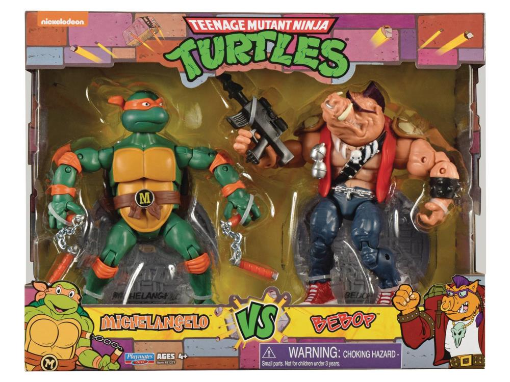 Teenage Mutant Ninja Turtles Classic Michelangelo vs Bebop Action Figure 2-Pack | TMNT Collectible Toys for Kids & Adults | Perfect for Display, Play & Gifts