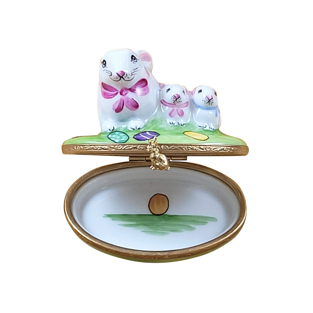 Easter Rabbit Family Limoges Porcelain Figurine - Hand-Painted Collectible for Home Decor, Easter Gifts & Holiday Table Centerpiece