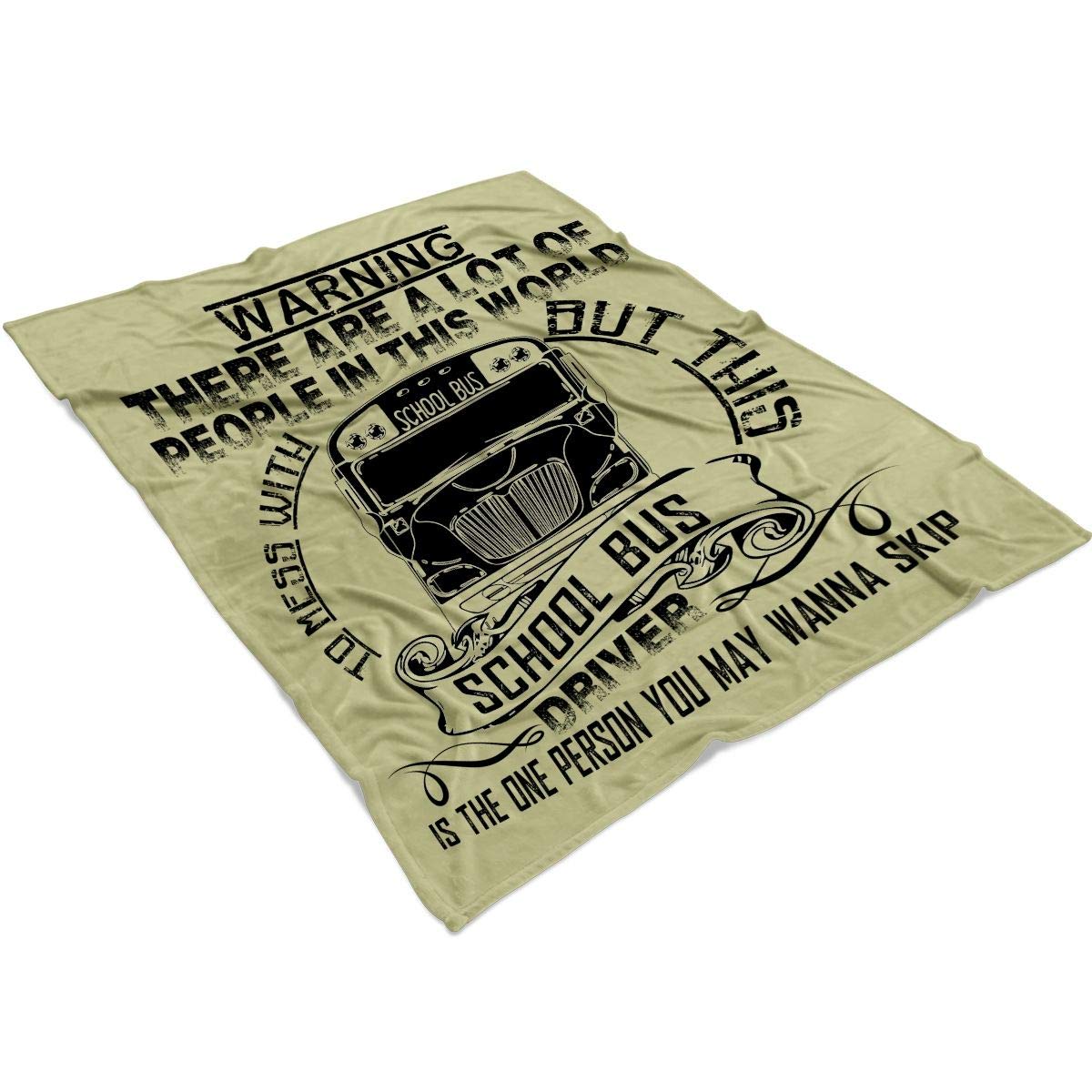 School Bus Driver Fleece Blanket - Reversible Super Soft Throw for Bed & Couch - 60x50 Inch Pastel Yellow Blanket - Perfect for Teachers, Drivers & School Staff Gifts