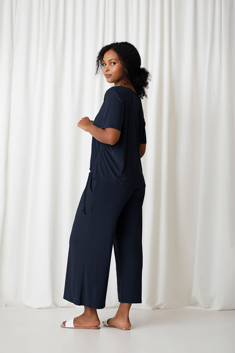 Stylish Boxy Tie Top in Navy Blue - Perfect for Casual Outings, Workwear, and Everyday Fashion